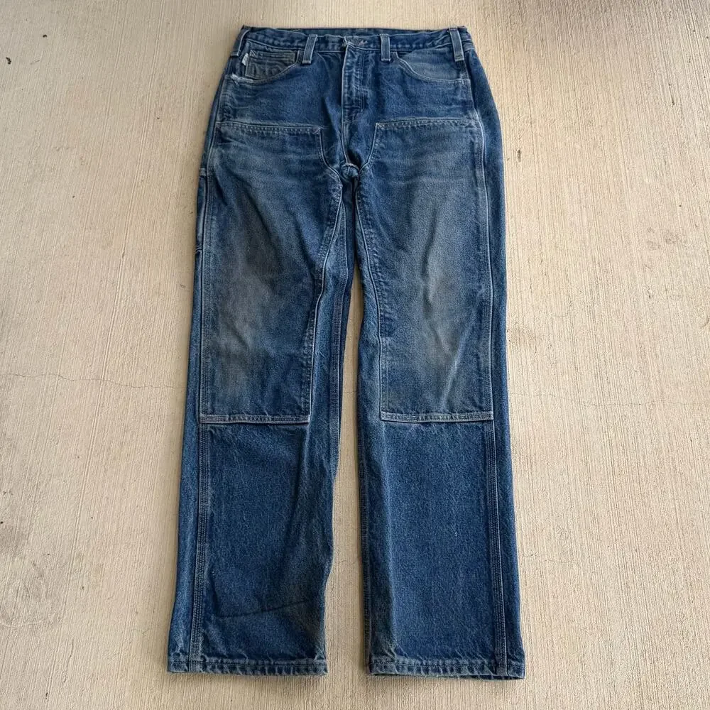 Carhartt denim blue jean double knee work wear carpenter pants